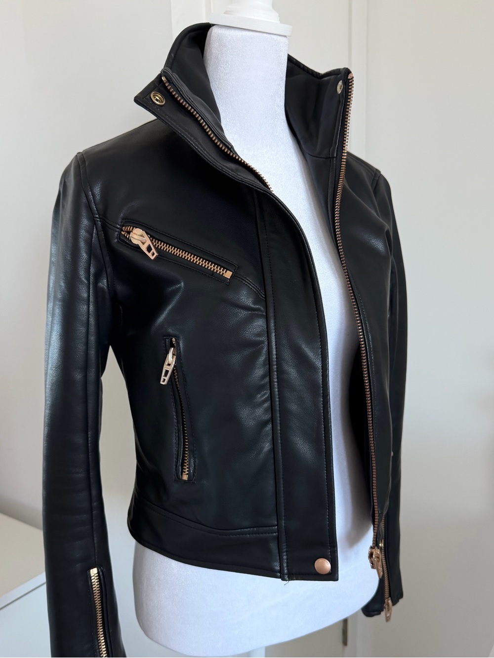 [BLANKNYC] Black Vegan Leather Moto Jacket Gold Hardware XS NWOT